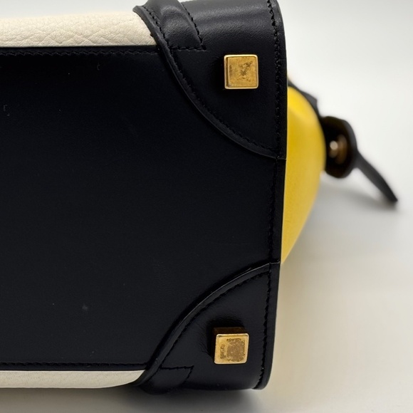 CELINE Drummed Calfskin Micro Luggage in Black, Yellow, and White 👜x8 - Picture 7 of 14